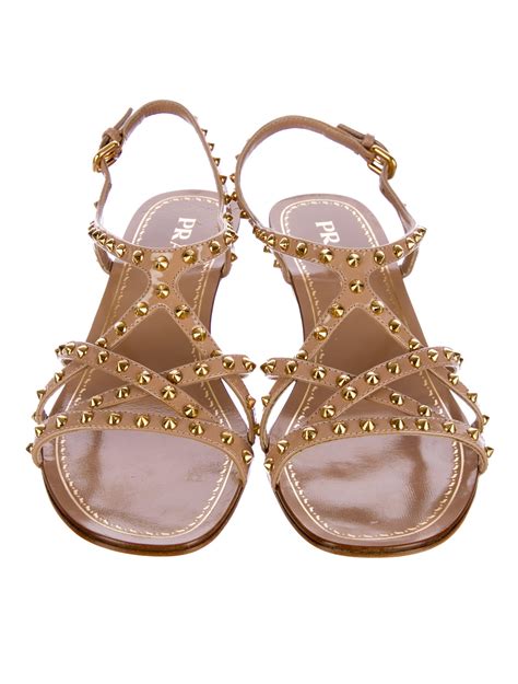 prada leather cream sandals vintage|prada studded pony skin sandals.